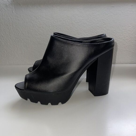 Qupid Y2K Peep Toe Chunky Platform Heeled Sandals Whimsygoth Grunge Black Sz 8 - Picture 1 of 10